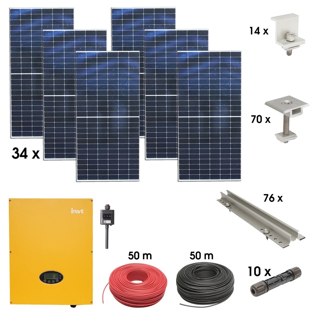 Kit sistem solar fotovoltaic trifazic ON-GRID 15KW cu panouri 34x450W prosumator WIFI cu sistem fixare pentru panouri sandwich