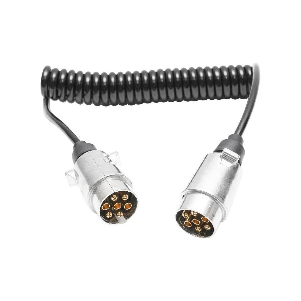 Cablu spiral electric flexibil 2.5M, 7 pini pentru remorca cu 2 fise tata metalice
