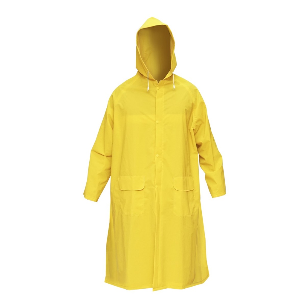 Pelerina cu gluga impermeabila L din poliester si PVC cu fante de aerisire, 2 buzunare si fermoar galben