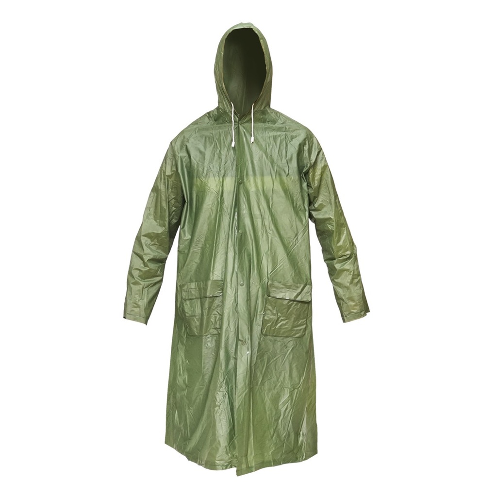 Pelerina cu gluga impermeabila XL din PVC, 2 buzunare, inchidere cu capse, verde inchis