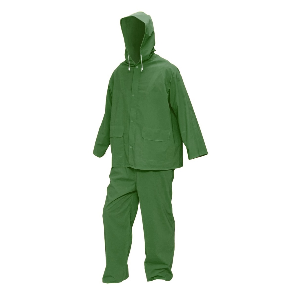 Costum impermeabil M cu gluga si salopeta din poliester si PVC, verde
