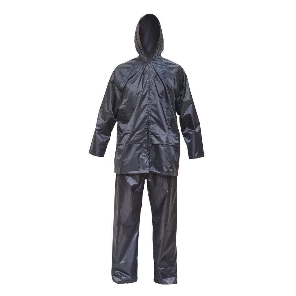 Costum impermeabil M cu gluga si pantaloni din poliester si PVC, navy blue