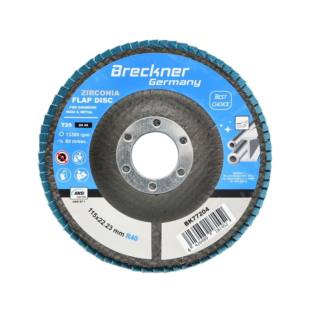 Disc lamelar abraziv cu zirconiu pentru taiat si polizat metal, inox P40, 115mm