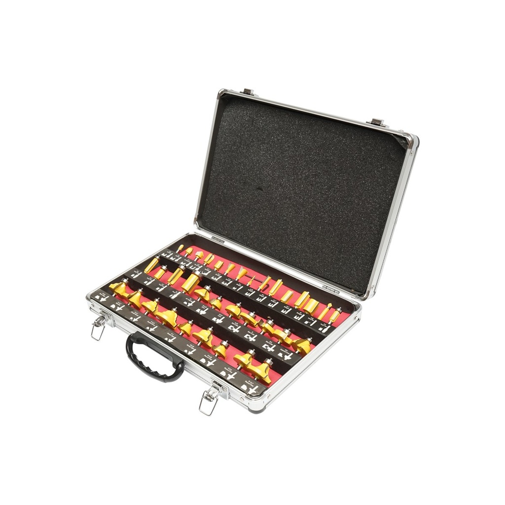 Set freze lemn 35 piese cu rulment din otel cu prindere 6mm Hoteche
