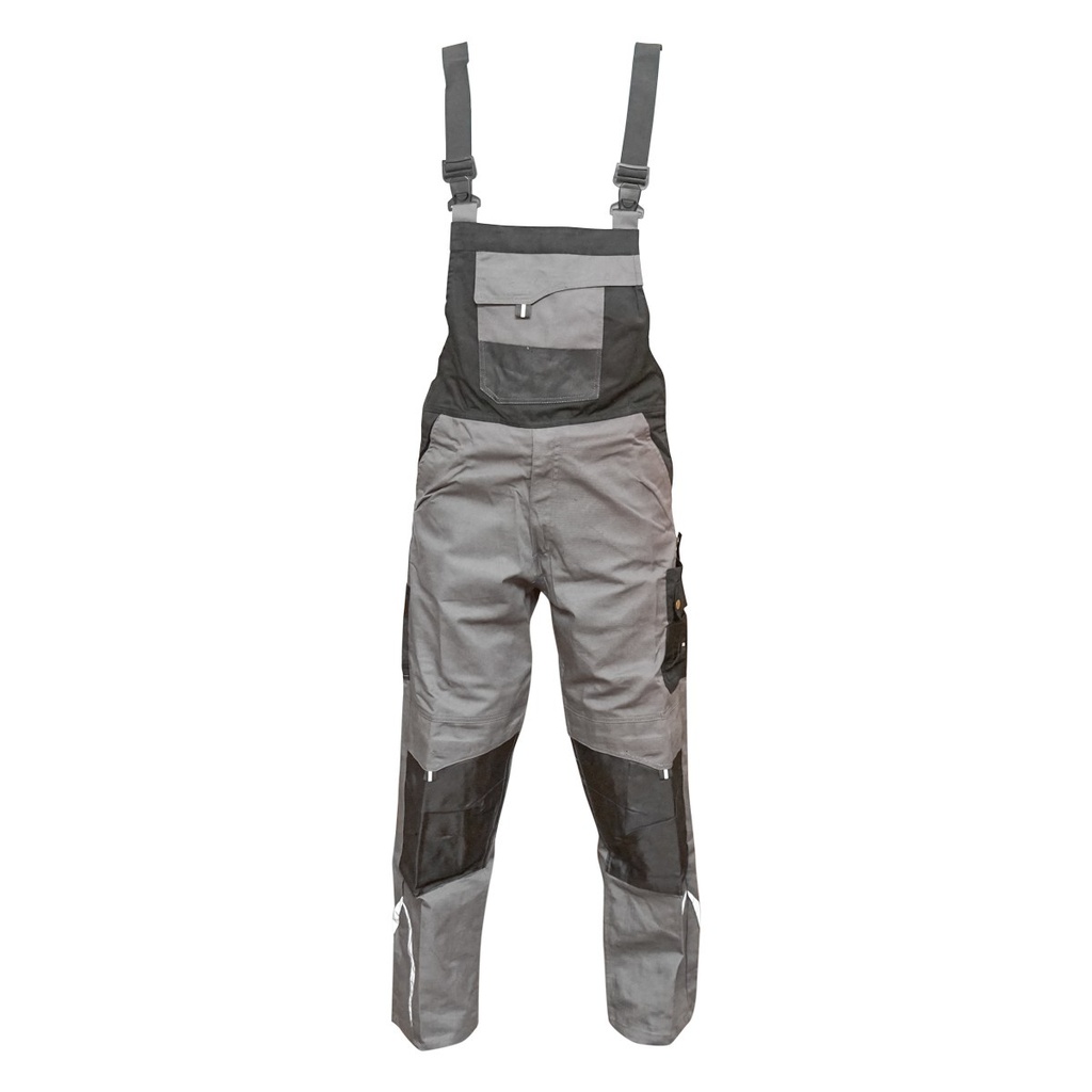 Pantaloni de lucru cu pieptar, salopeta din poliester cu bumbac, gri cu negru, L