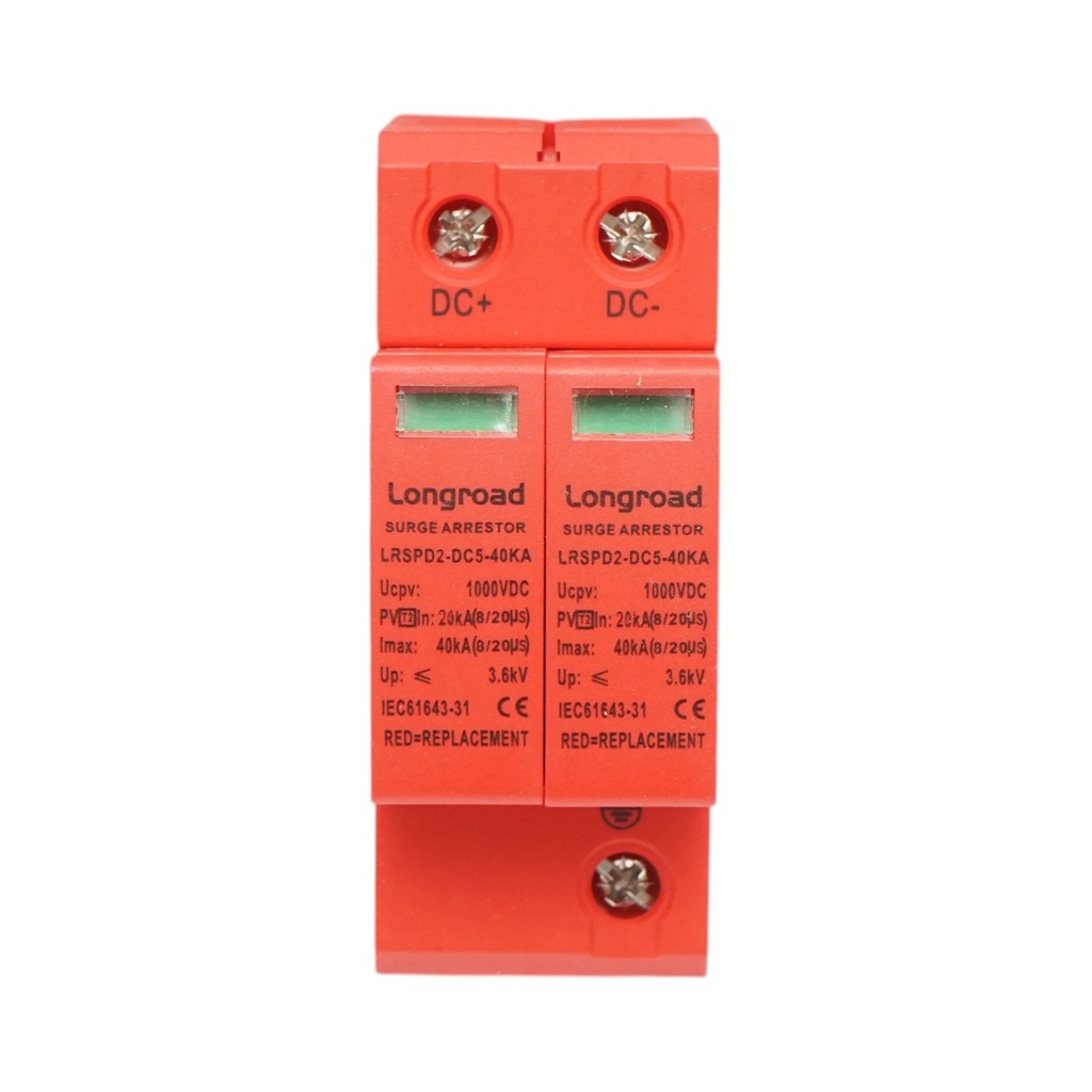 Descarcator supratensiune cu semnalizare sisteme fotovoltaice DC 2P tip C 1000VDC LRSPD2-DC5-40KA Longroad