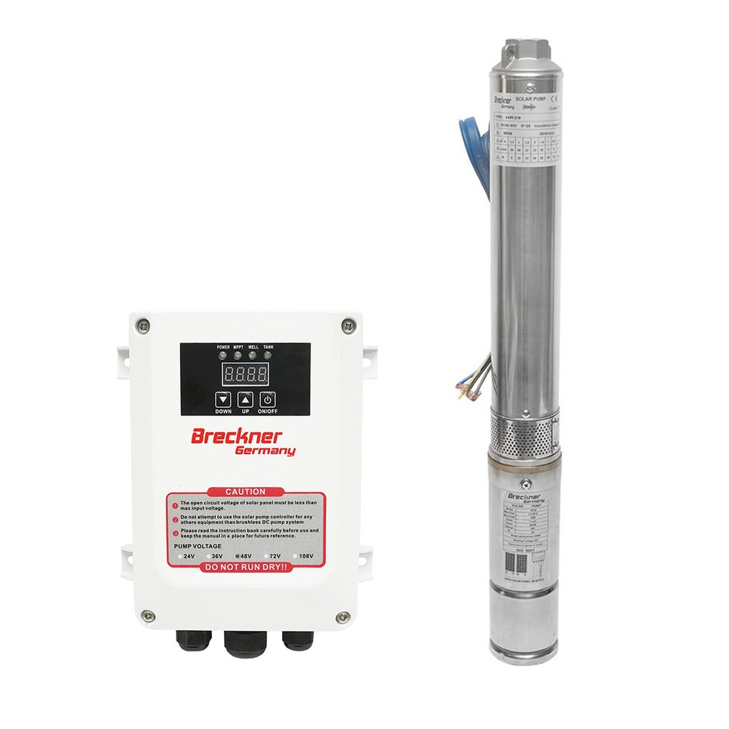 Pompa apa submersibila 600W, 48V debit 3.5m3/h, D75mm cu controller pentru panou solar fotovoltaic