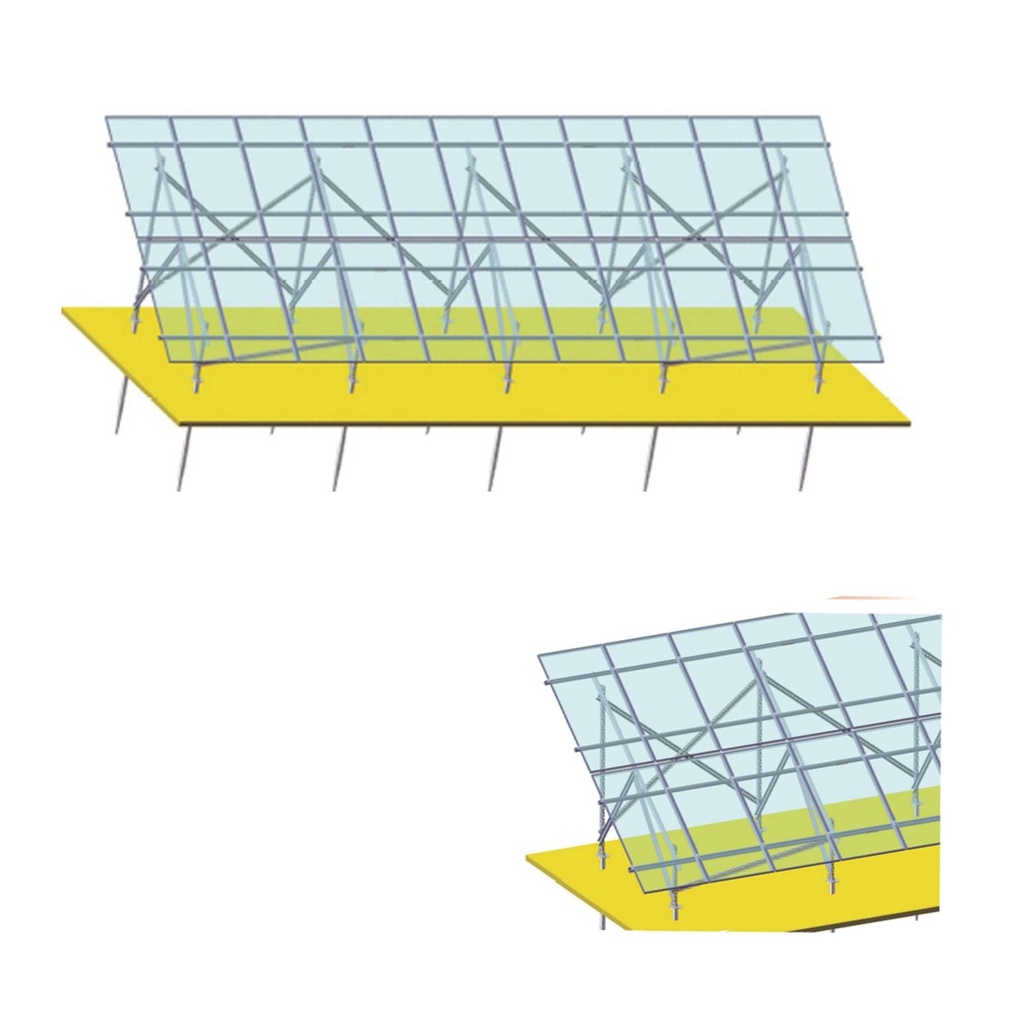 Sistem complet montare, structura pe sol pentru 22 panouri solare fotovoltaice unghi 35 grade
