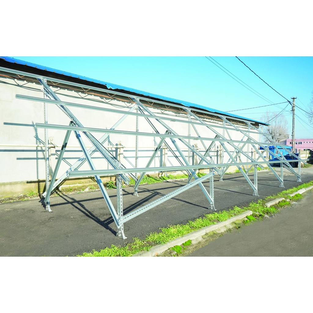 Sistem complet montare, structura pe sol cu prindere in beton pentru 22 panouri solare fotovoltaice unghi 35 grade