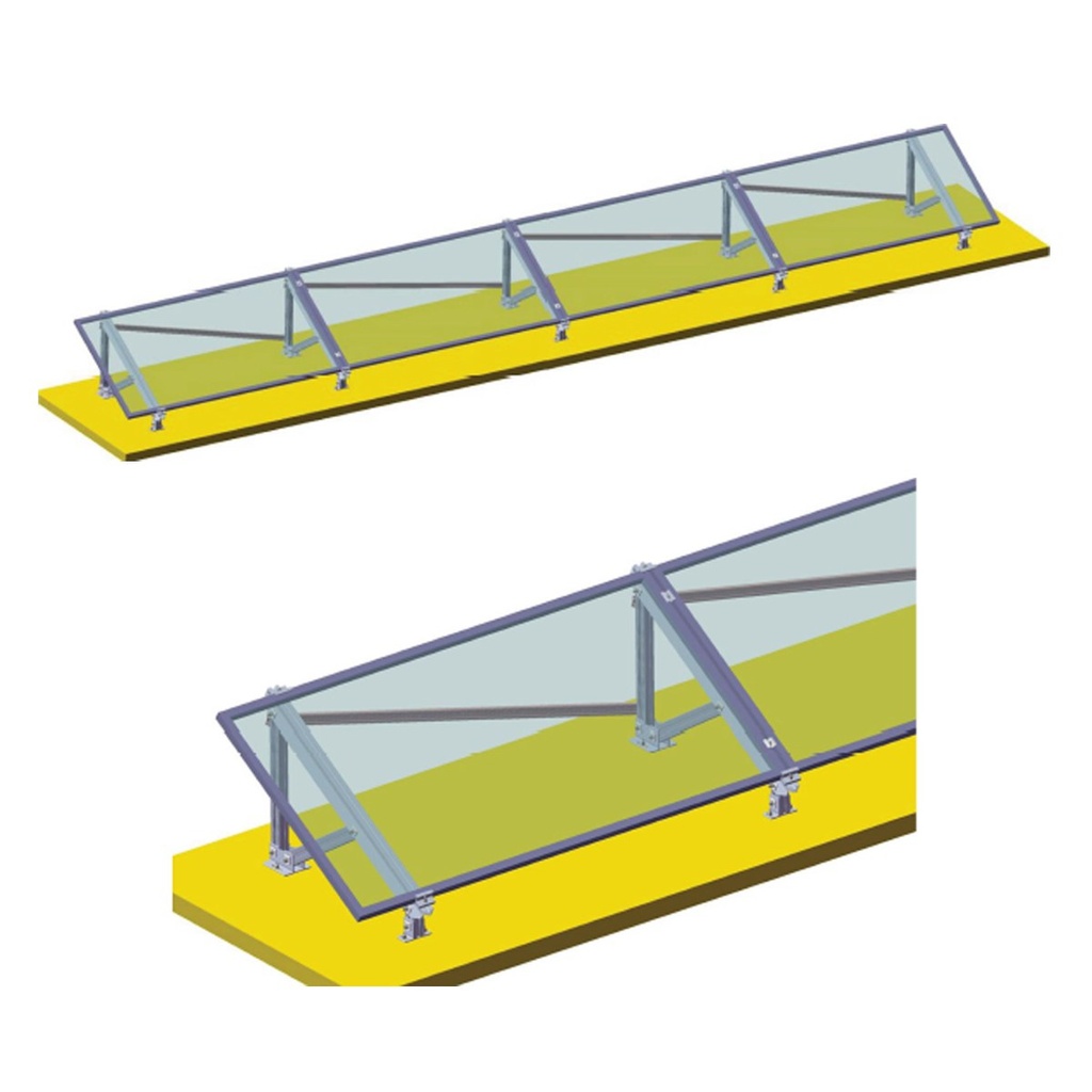 Sistem complet montare, structura pe beton pentru 4 panouri solare fotovoltaice cu unghi 30 grade