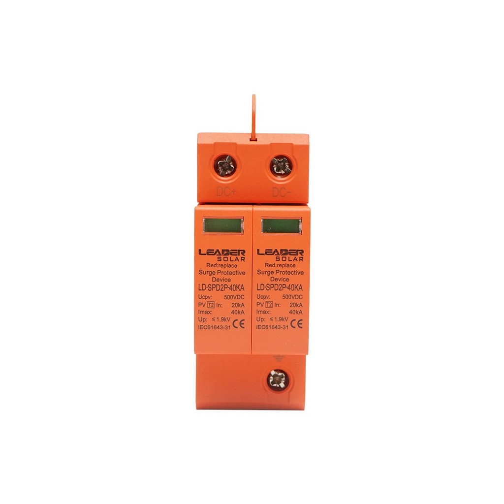 Descarcator la supratensiune cu semnalizare pentru sisteme fotovoltaice LD-SPD-2P-40kA-500VDC Leader