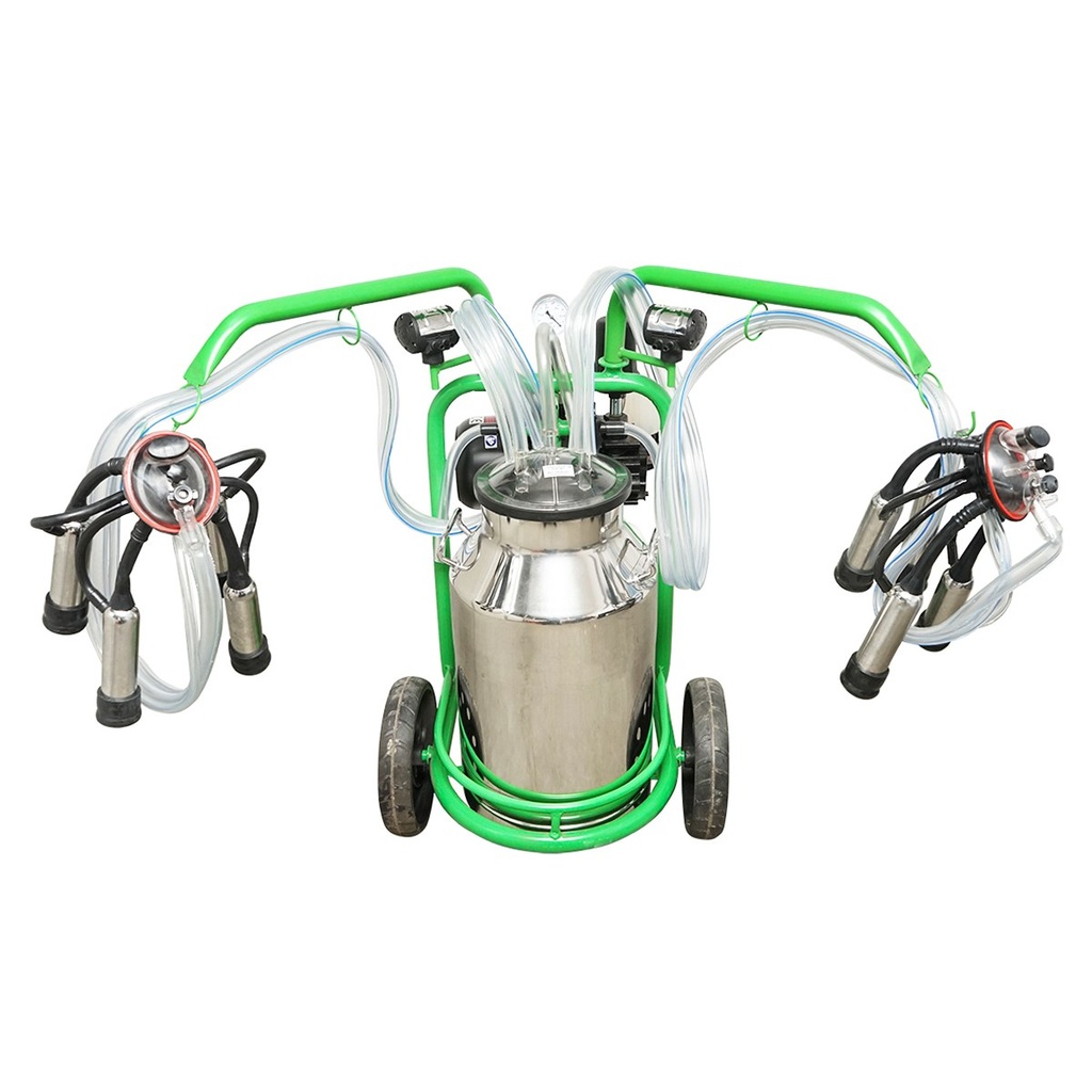 Aparat de muls vaci 2 posturi bidon 40L inox cu butelie, vacuum rezervor