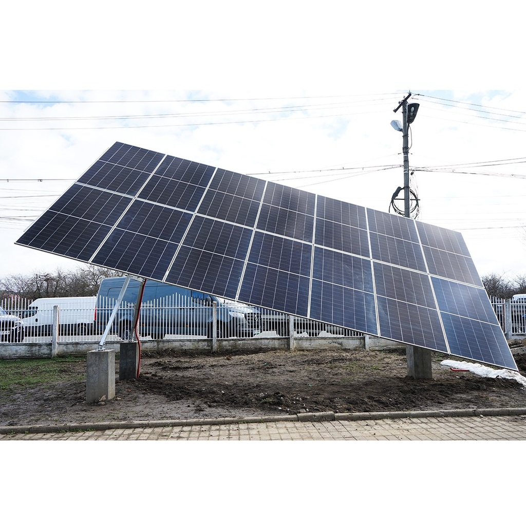 Sistem complet montare, structura tracker solar automat 9 KW, est-vest 16 panouri de 570W