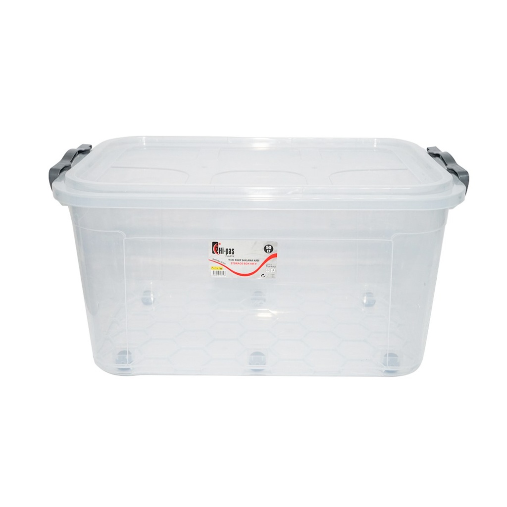 Cutie depozitare 50L cu capac si roti din plastic transparenta 400x630x320mm
