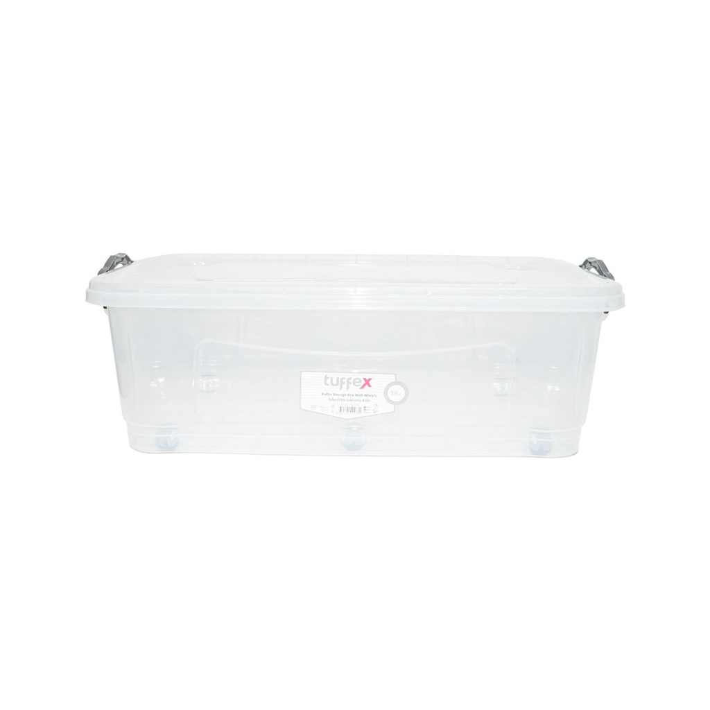 Cutie depozitare 30L cu capac si roti din plastic transparenta 630x400x200mm