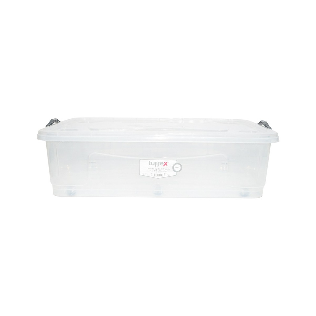 Cutie depozitare 40L cu capac si roti din plastic transparenta 725x470x200mm