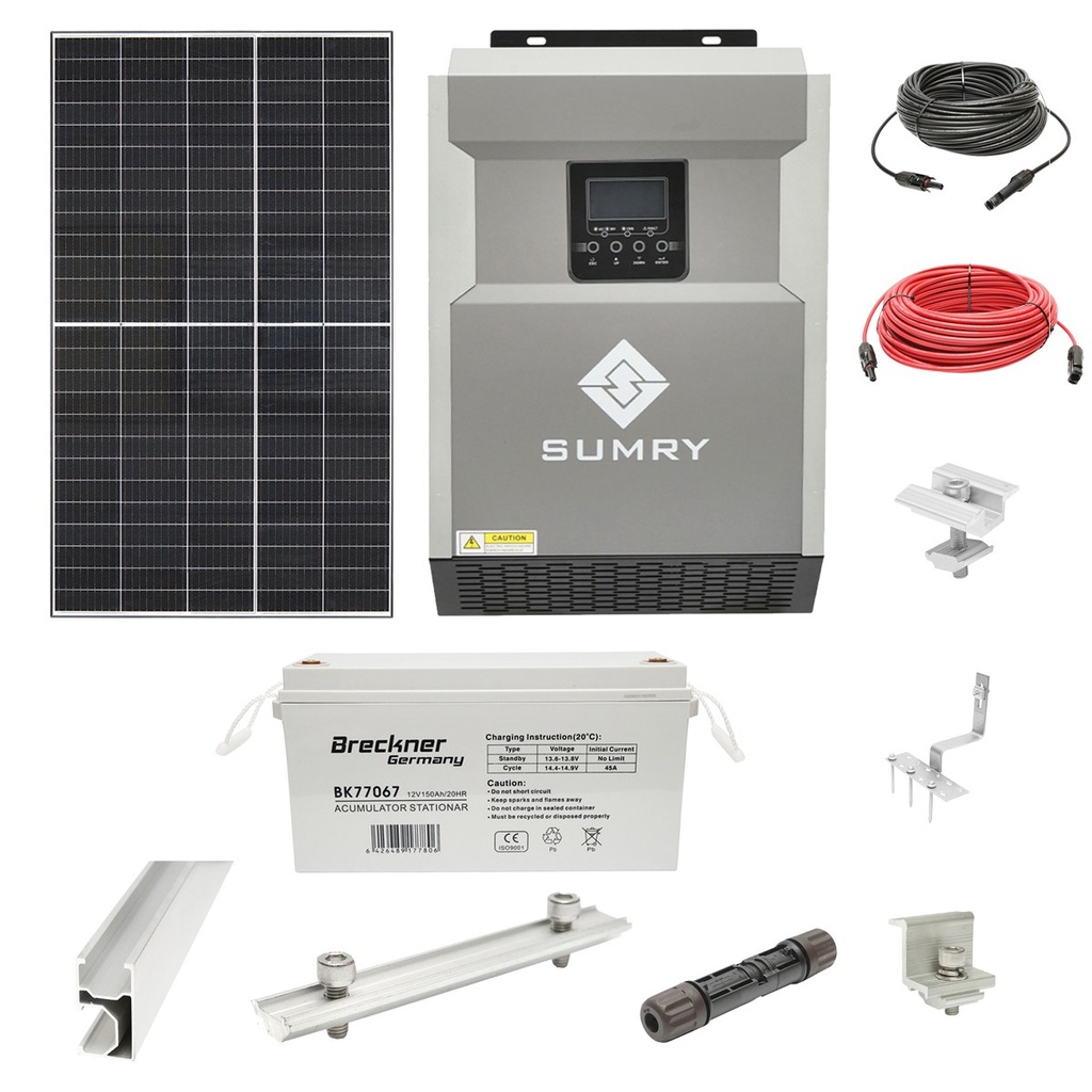Sistem solar fotovoltaic cu invertor 3.5KW 220V Sumry OFF-GRID, hibrid, panouri Risen 440W si baterii de 150AH