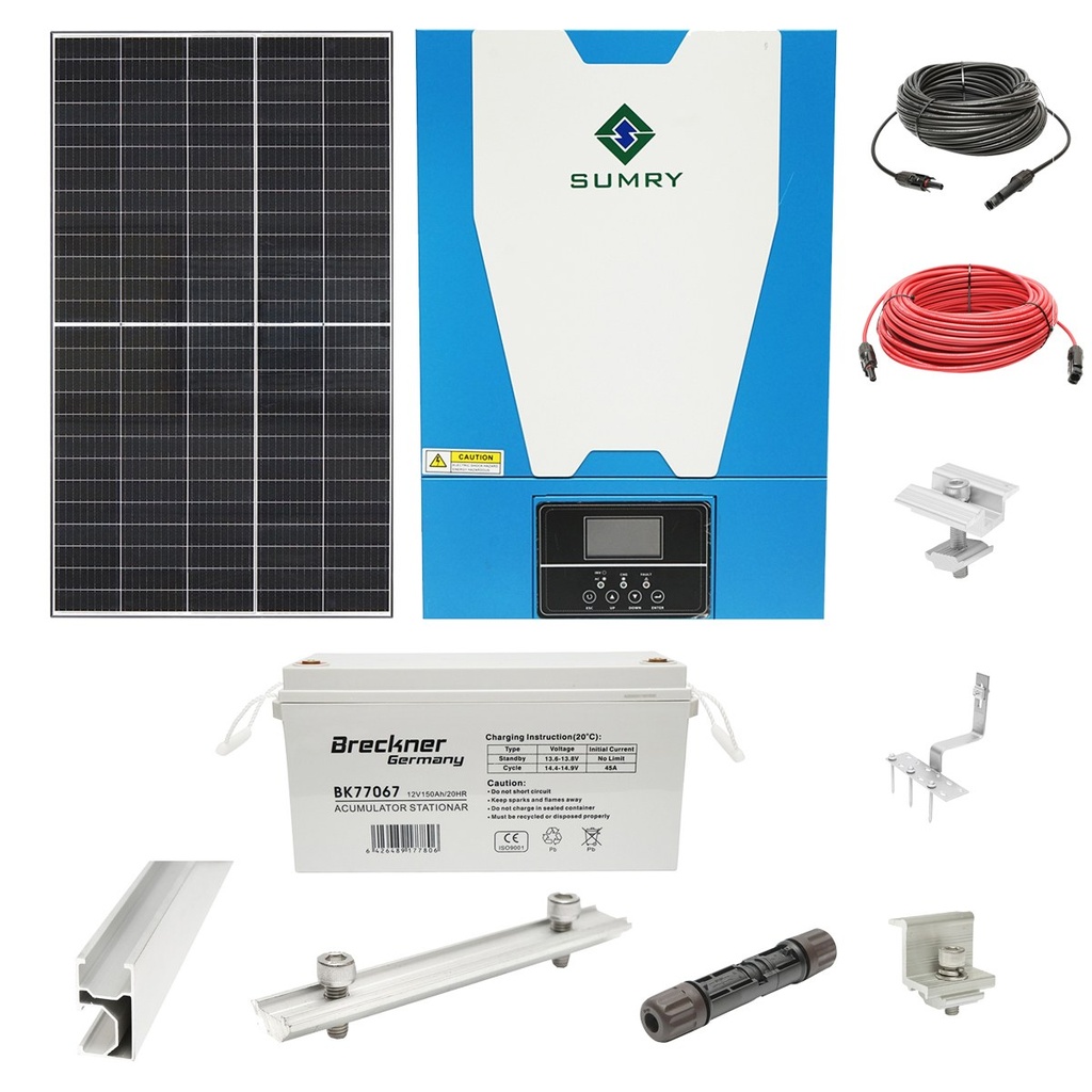 Sistem solar fotovoltaic cu invertor 3.5KW Hybrid MSP OFF-GRID 220V Sumry, panouri Risen 440W si baterii de 150AH