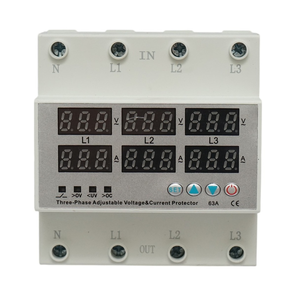 Releu digital siguranta 4P 63A 300V. trifazic pentru monitorizare si protectie subtensiune, supratensiune Suntree