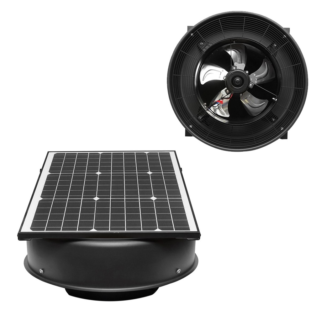 Ventilator evacuare acoperis axial industrial 300mm, 2100m3/h, motor brushless cu panou solar 35W