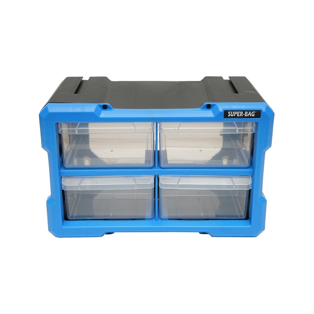 Cutie depozitare albastra din plastic modulara, 4 sertare 58x266x170mm