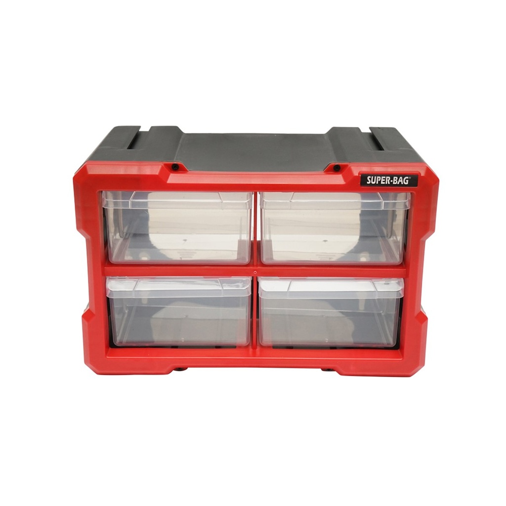 Cutie depozitare rosie din plastic modulara, 4 sertare 158x266x170mm