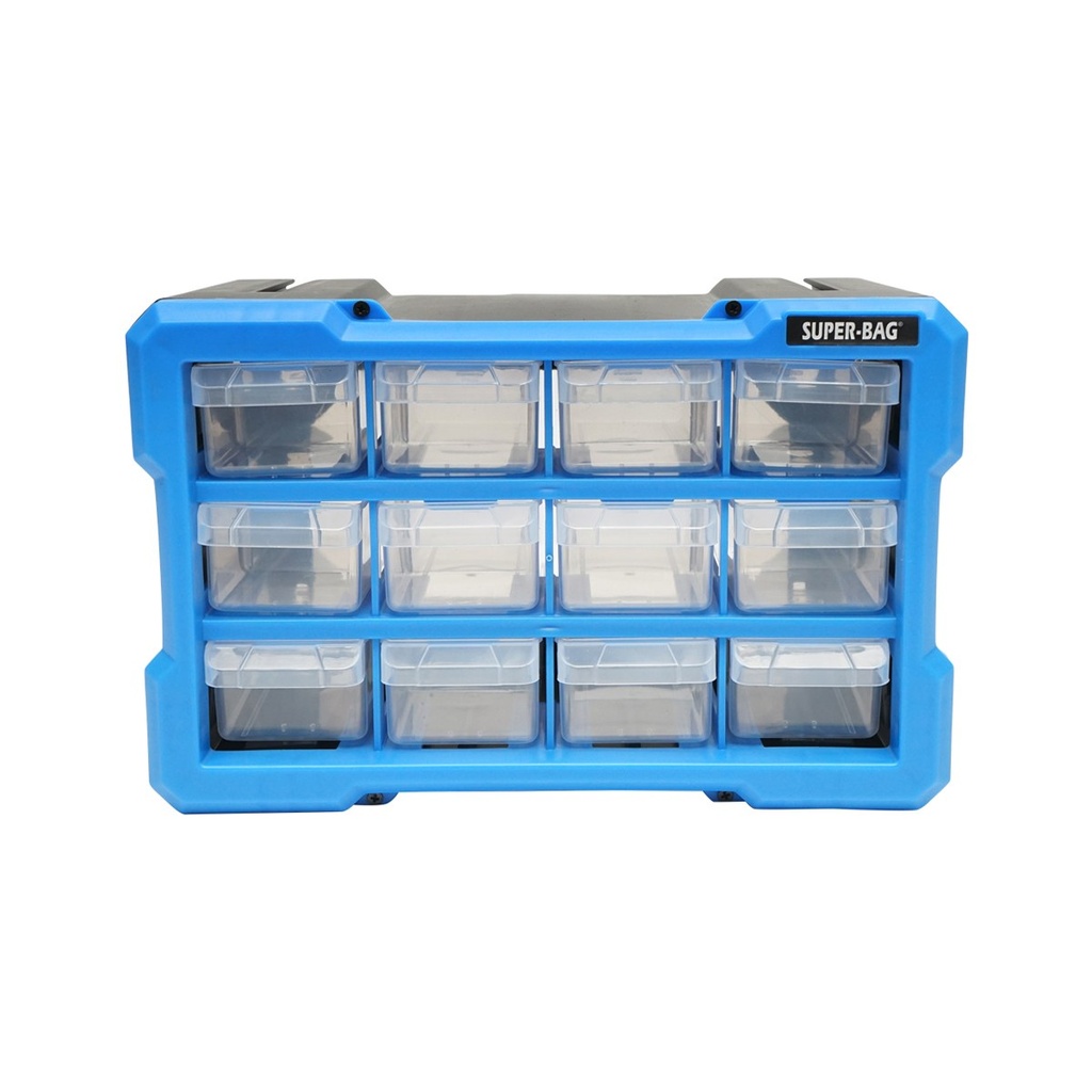 Cutie depozitare albastra din plastic modulara, 12 sertare 158x266x170mm