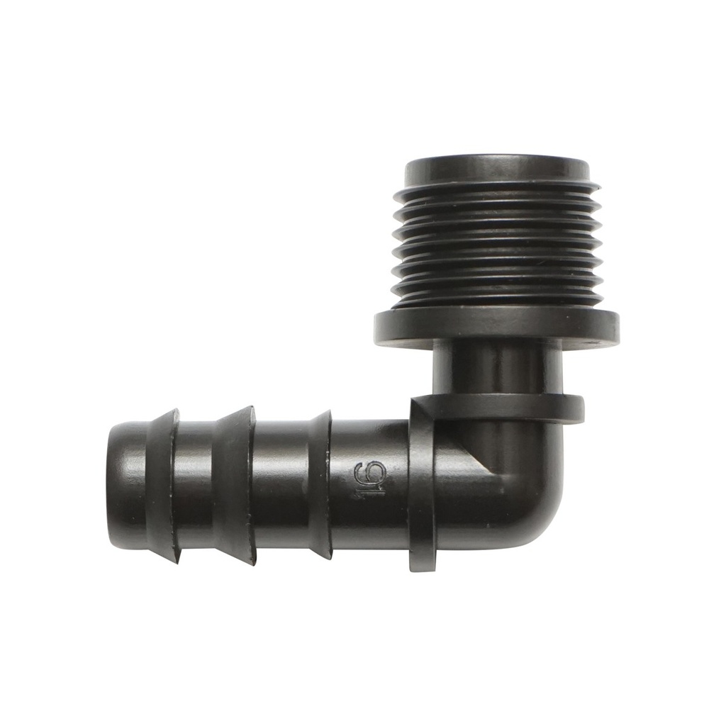 Cot conector stut tub picurare 16mm, filet exterior 3/4 inch pentru sisteme de irigatii