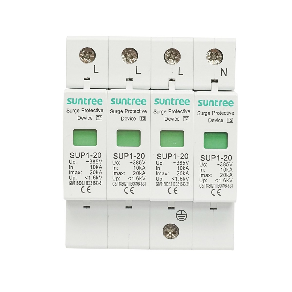 Descarcator la supratensiune cu semnalizare pentru sisteme fotovoltaice 4P, SUP1-20, 385V Suntree