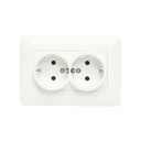 Priza Schuko dubla cu impamantare alba ST 220V - 250V, 16A incastrat
