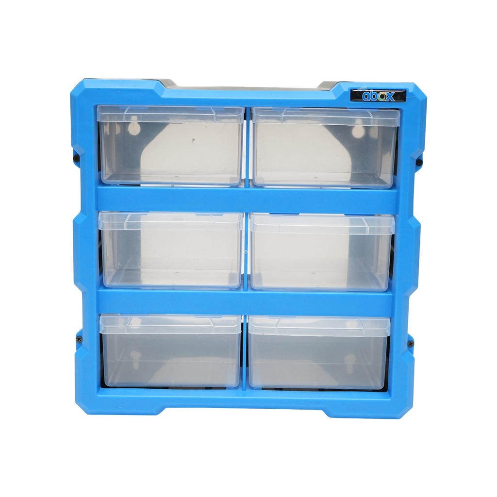 Cutie depozitare albastra din plastic modulara, 6 sertare 267x157x262mm