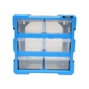 Cutie depozitare albastra din plastic modulara, 6 sertare 267x157x262mm