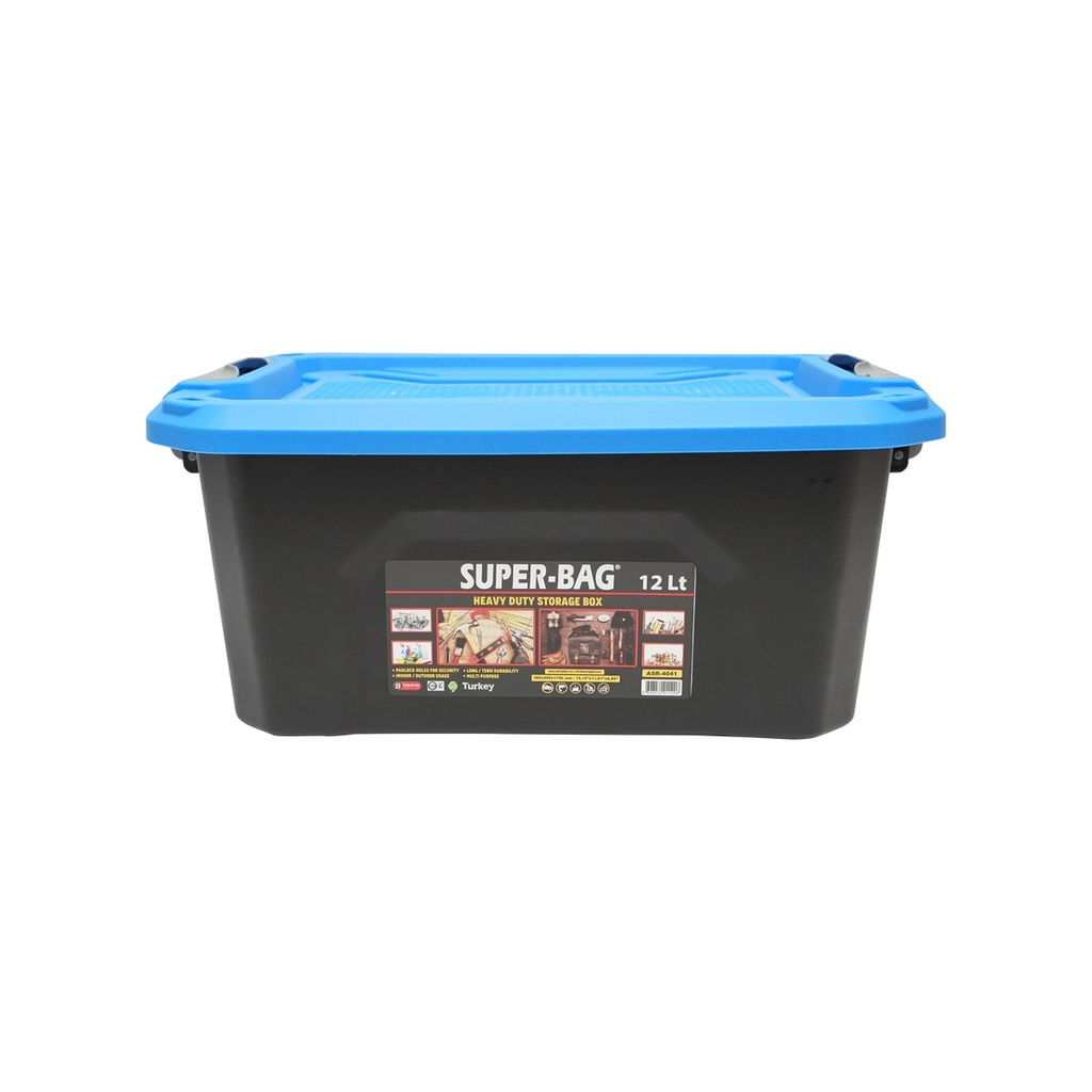 Cutie, lada depozitare heavy duty 12L cu capac, albastra 385x295x175mm