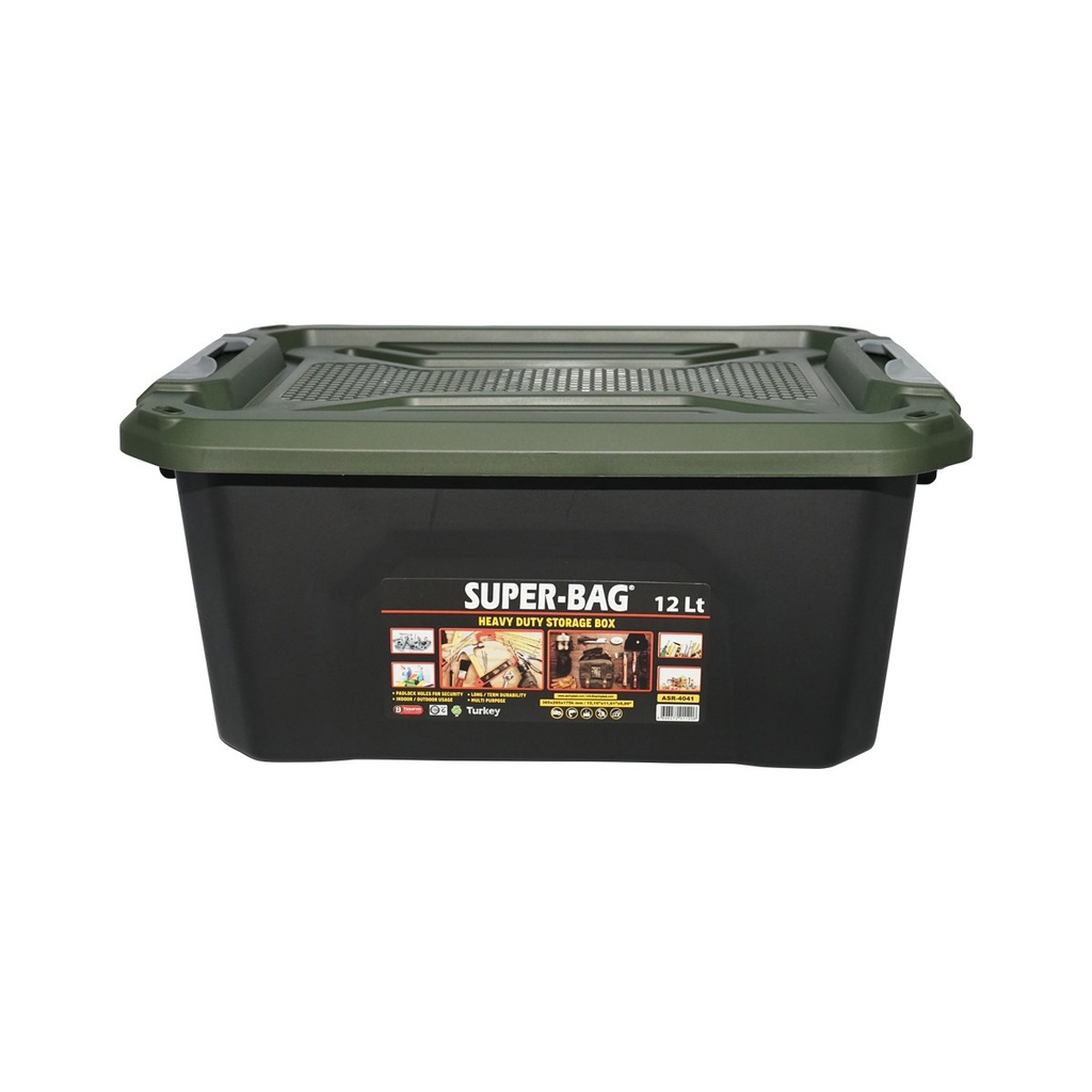 Cutie, lada depozitare heavy duty 12L cu capac, verde 385x295x175mm