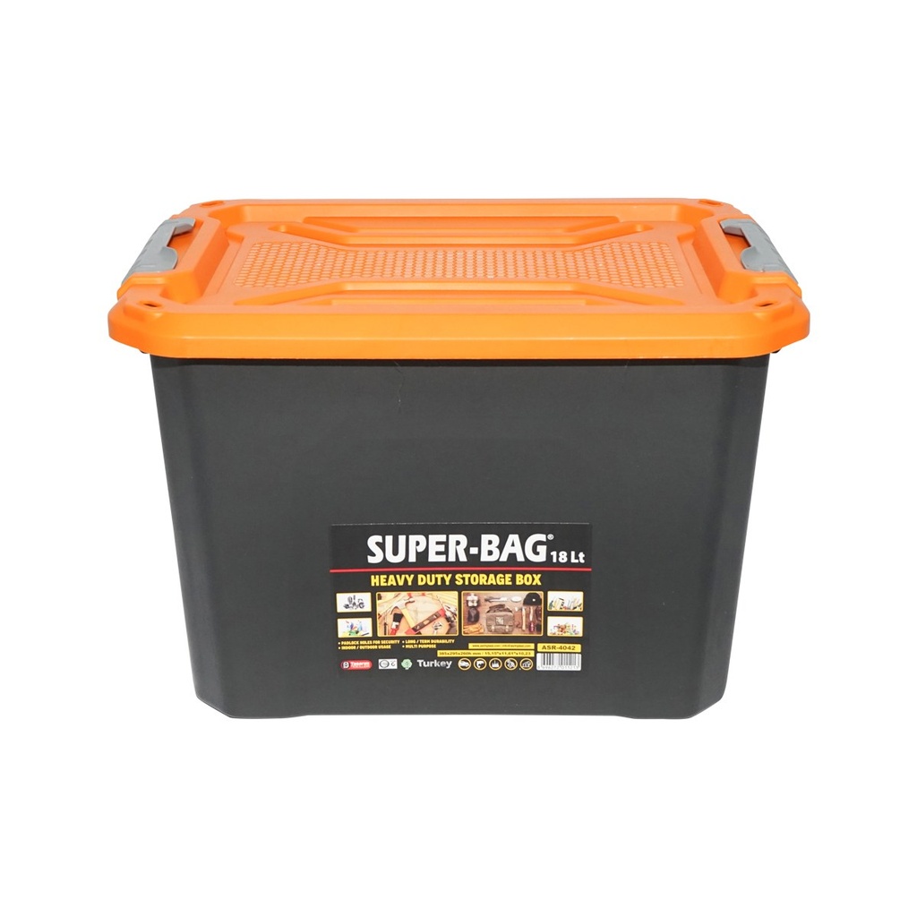Cutie, lada depozitare heavy duty 18L cu capac, portocalie 385x295x260mm