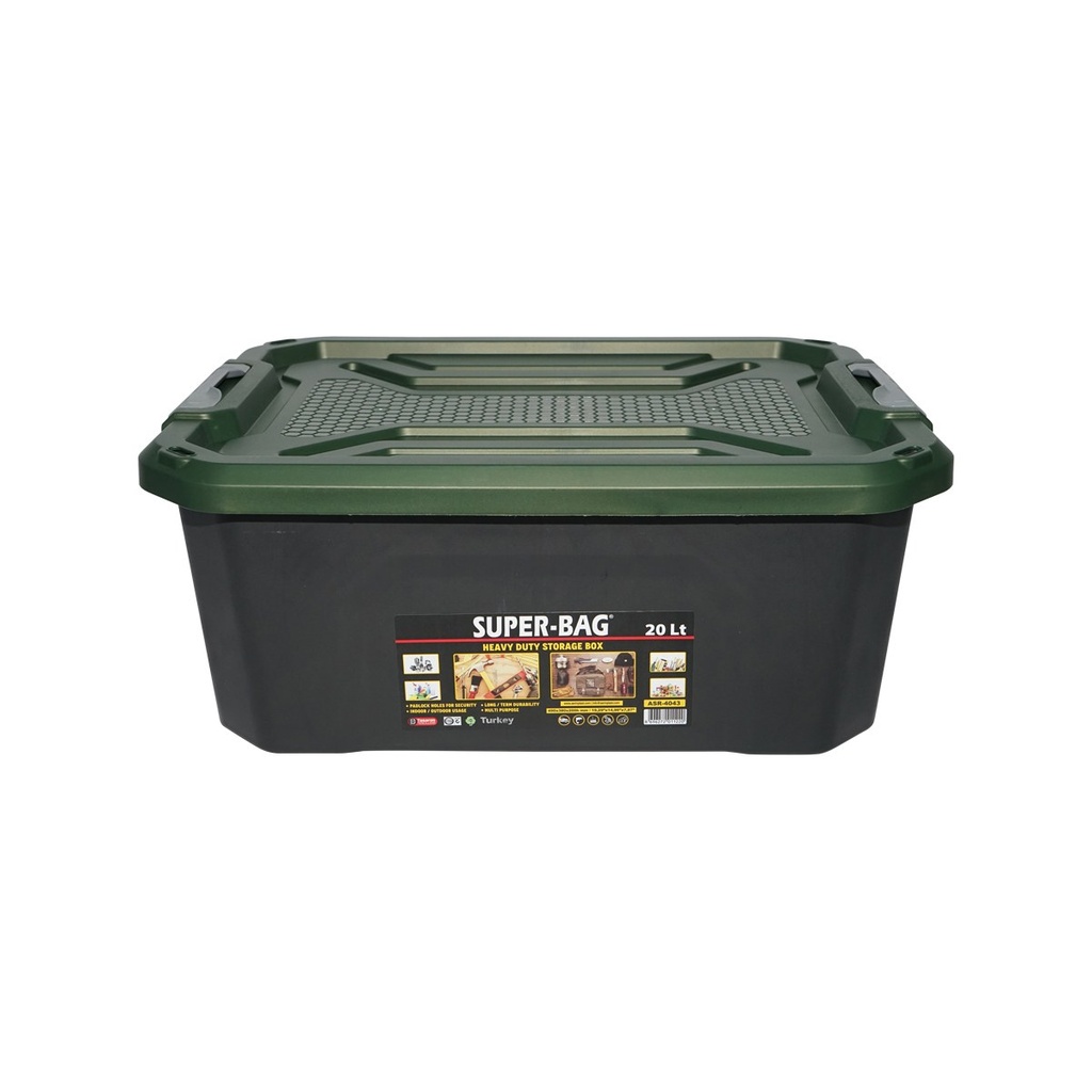 Cutie, lada depozitare heavy duty 20L cu capac, verde 490x380x200mm