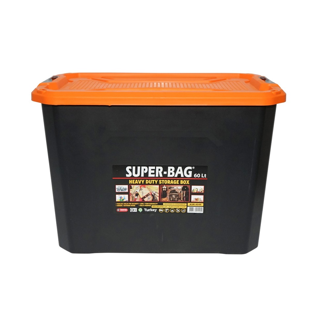 Cutie, lada depozitare heavy duty 60L cu capac, portocalie 580x380x405mm