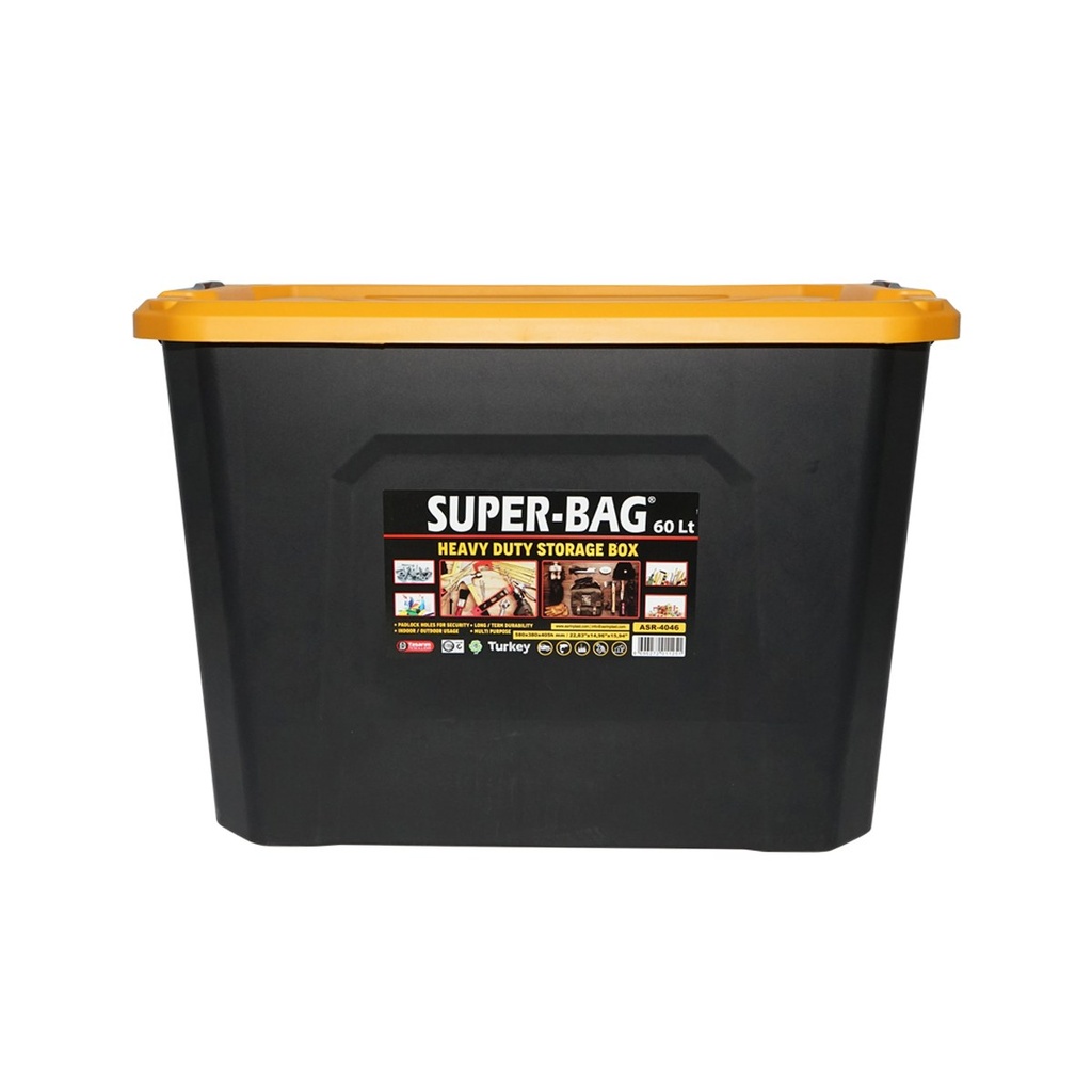 Cutie, lada depozitare heavy duty 60L cu capac, galbena 580x380x405mm