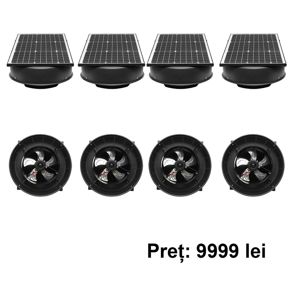 Set 4 ventilatoare axiale de tavan 600mm cu panou solar 12000m3/h