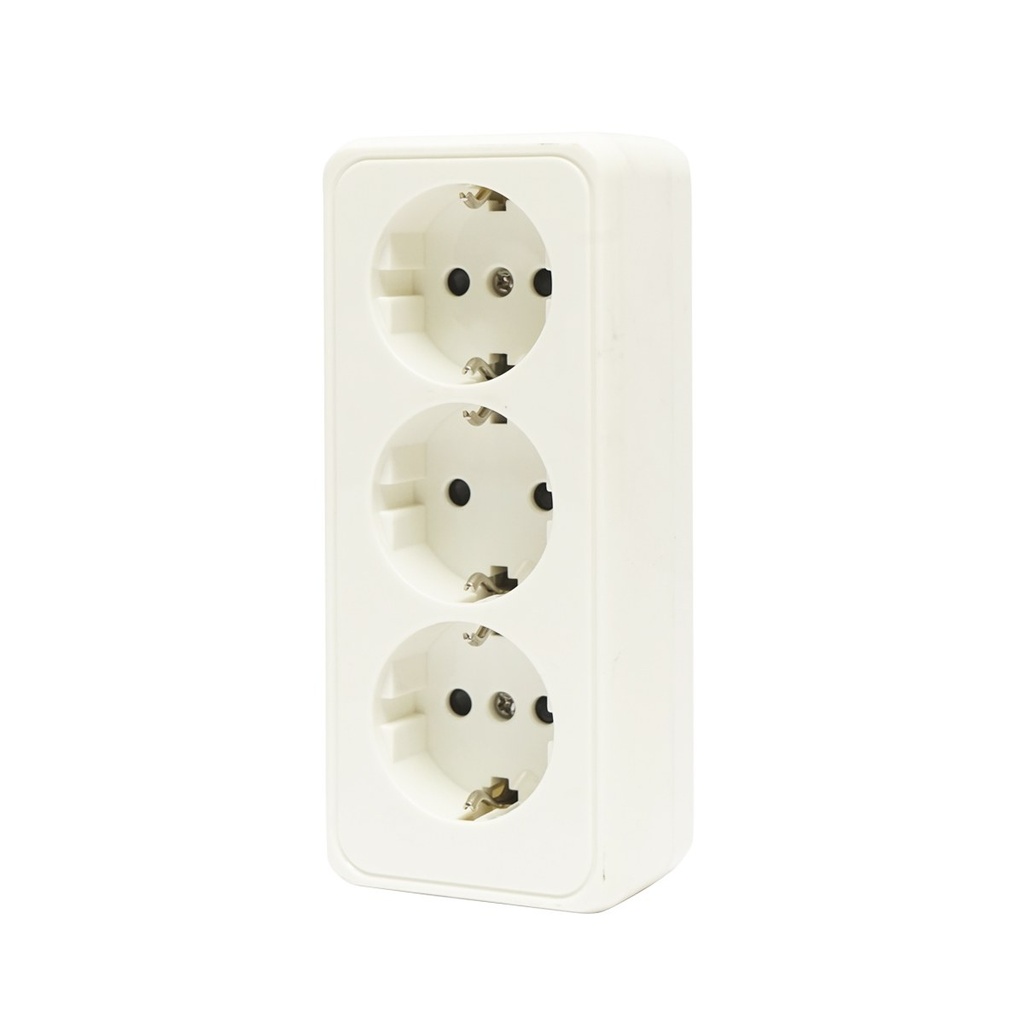 Priza Schuko cu 3 intrari, impamantare alba PT 16A, 250V aplicata cu protectie pentru copii