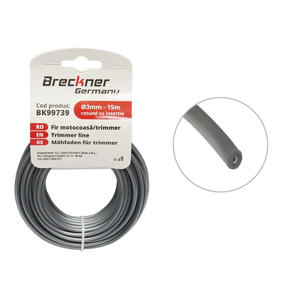 Fir rotund cu insertie metalica pentru motocoasa 3mmx15m