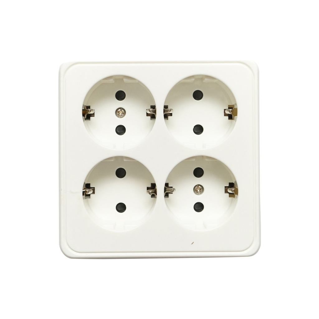 Priza Schuko cu 4 intrari, impamantare alba PT 16A, 250V aplicata cu protectie pentru copii
