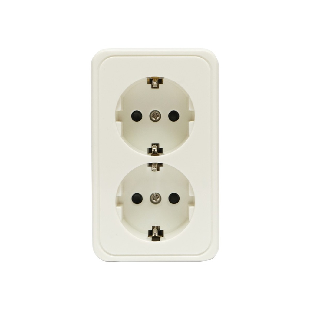 Priza Schuko dubla cu impamantare alba PT 16A, 250V aplicata cu protectie pentru copii