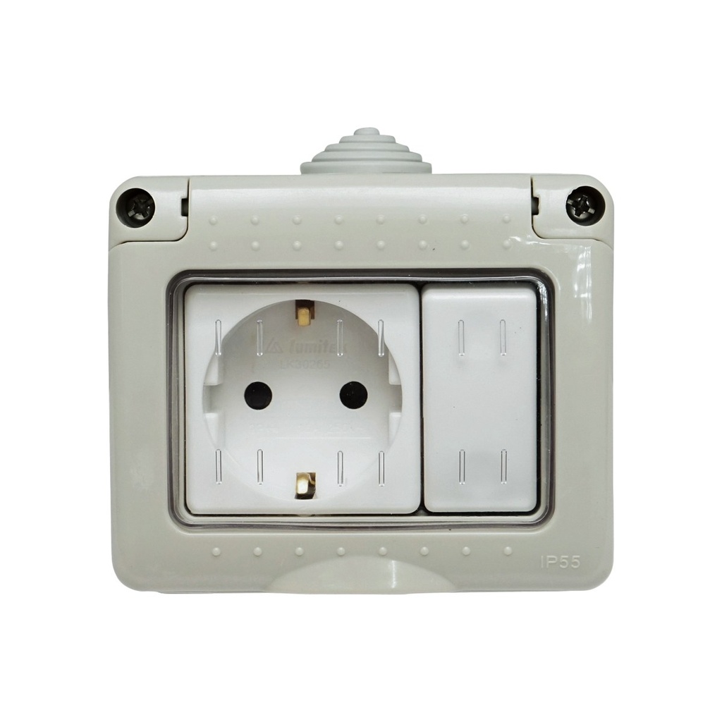 Priza schuko simpla aplicata 16A, 250V si intrerupator 10 AX, 250V IP 55