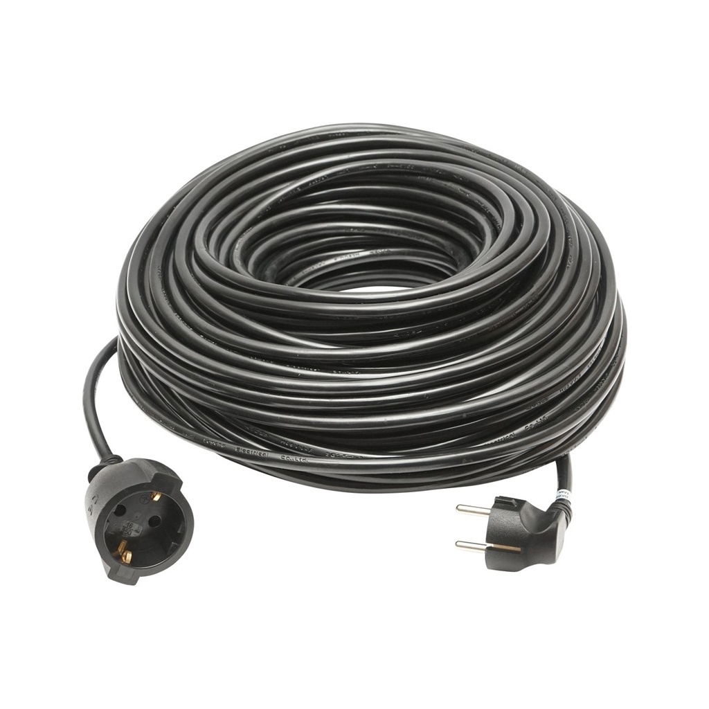 Cablu prelungitor pentru curent, lungime 50 metri cu priza si fisa tip Schuko 3x1.5mm negru 16A, 220V-250V