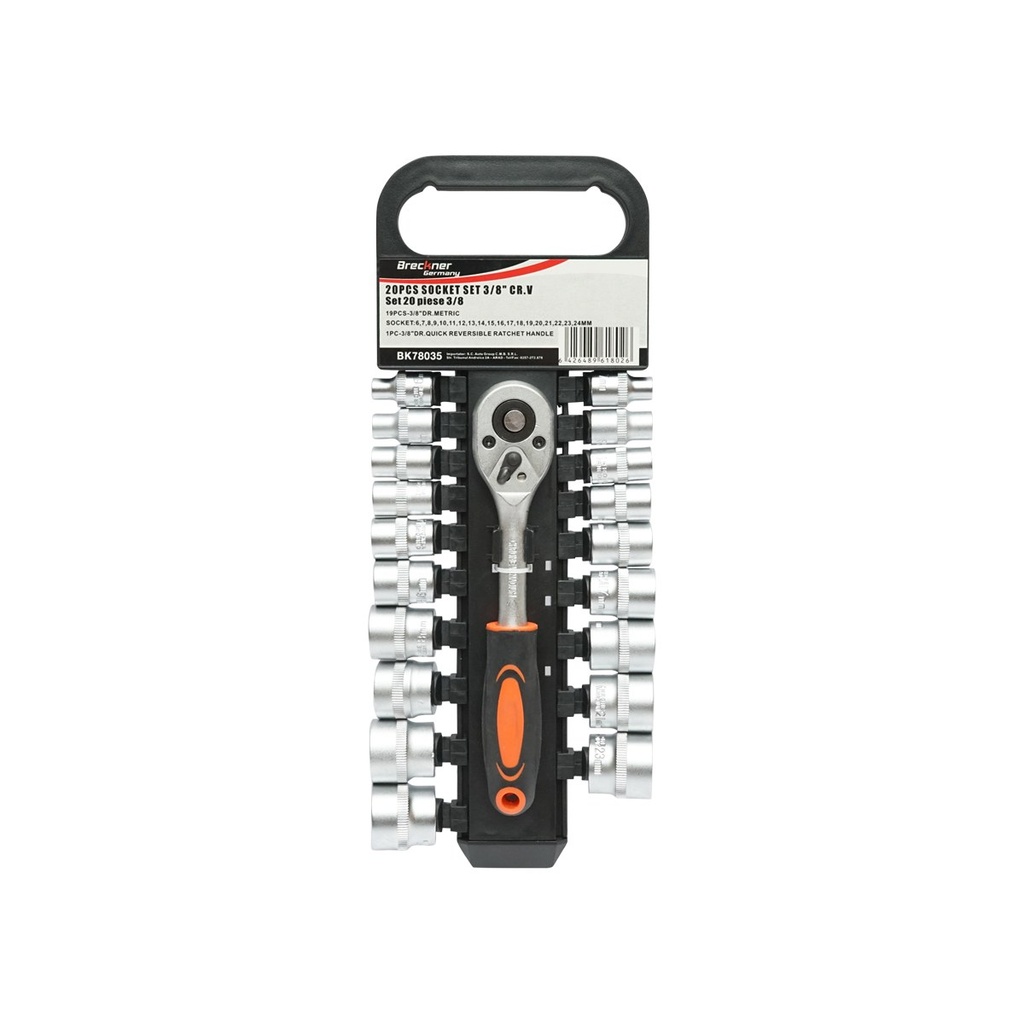 Set clichet reversibil 3/8 cu 19 tubulare metrice Cr-V