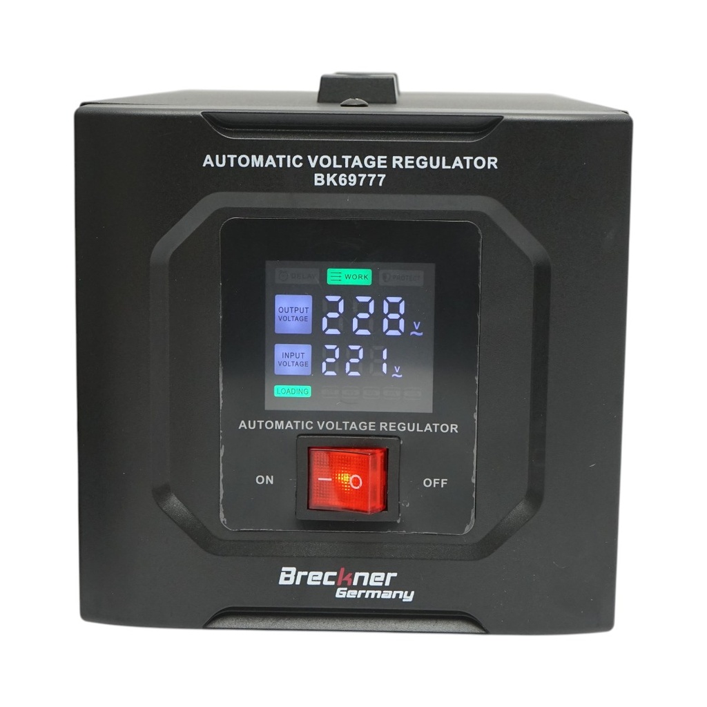 Stabilizator automat de tensiune 2000VA, 1200W, 140-250VAC cu releu monofazat, 2 prize Schuko 230V, afisaj LCD