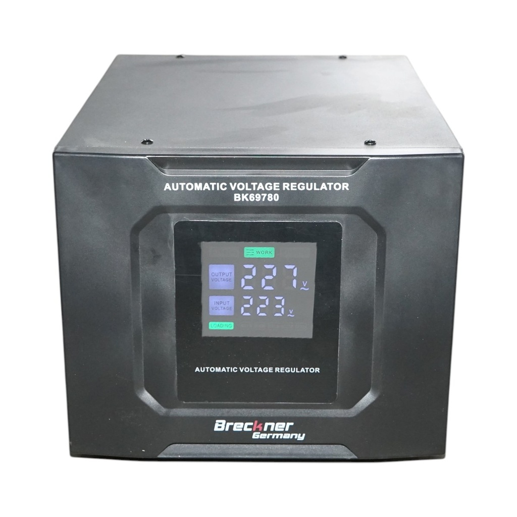 Stabilizator automat de tensiune 10KVA, 8000W, 140-250VAC cu releu monofazat, bypass, conexiune borne, afisaj LCD