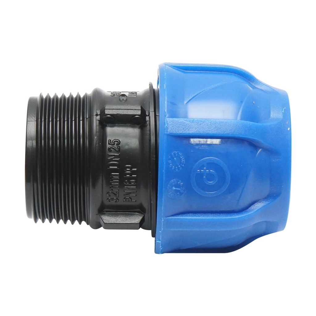 Racord compresiune cu filet exterior D32mmx1-1/4 toll, PN16 pentru sisteme de irigatii