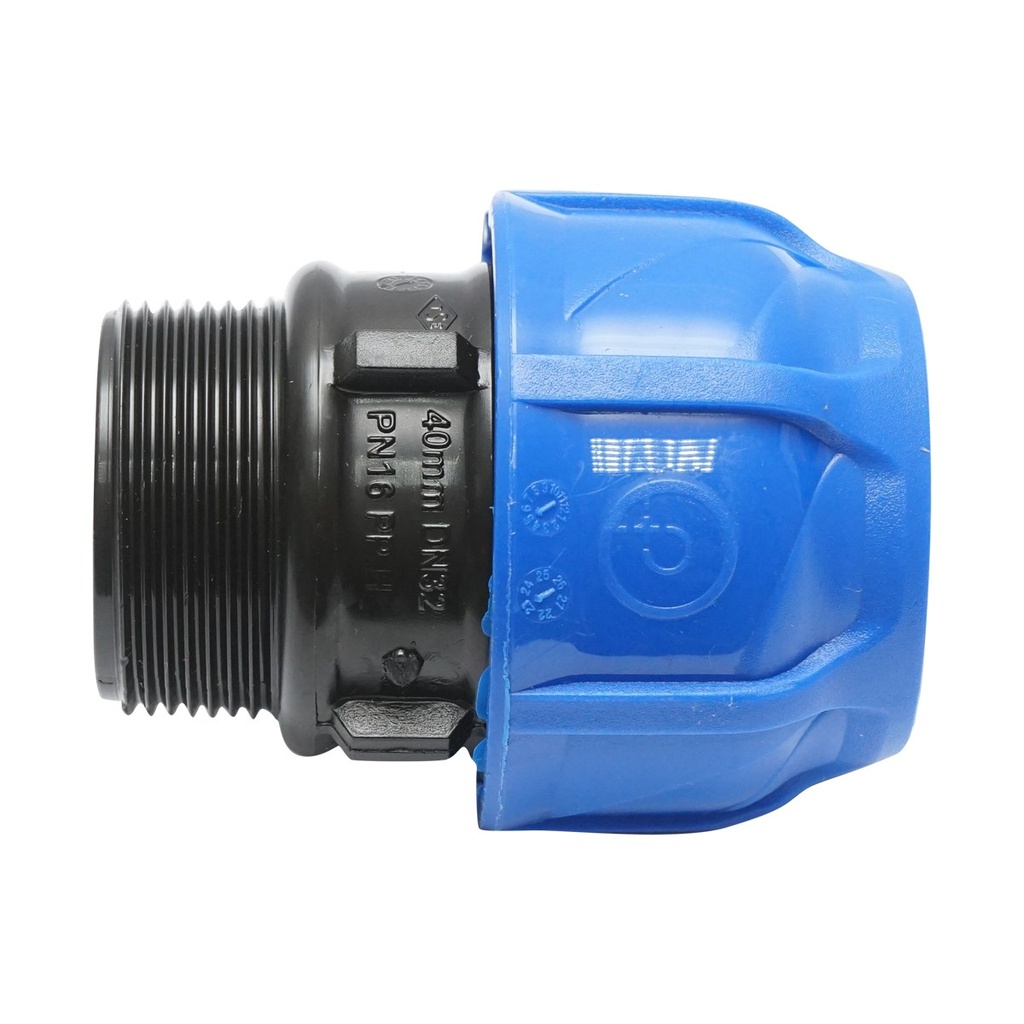 Racord compresiune cu filet exterior D40mmx1-1/2 toll, PN16 pentru sisteme de irigatii
